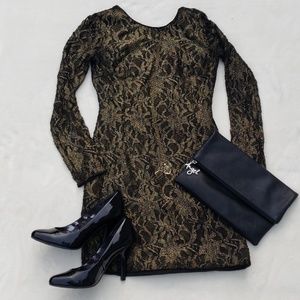 Lace bodycon black and gold sexy dress!!